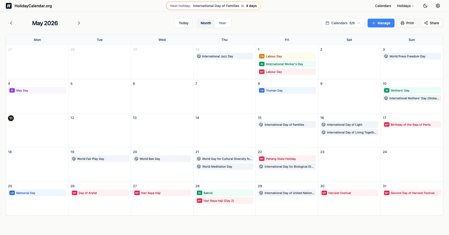 HolidayCalendary