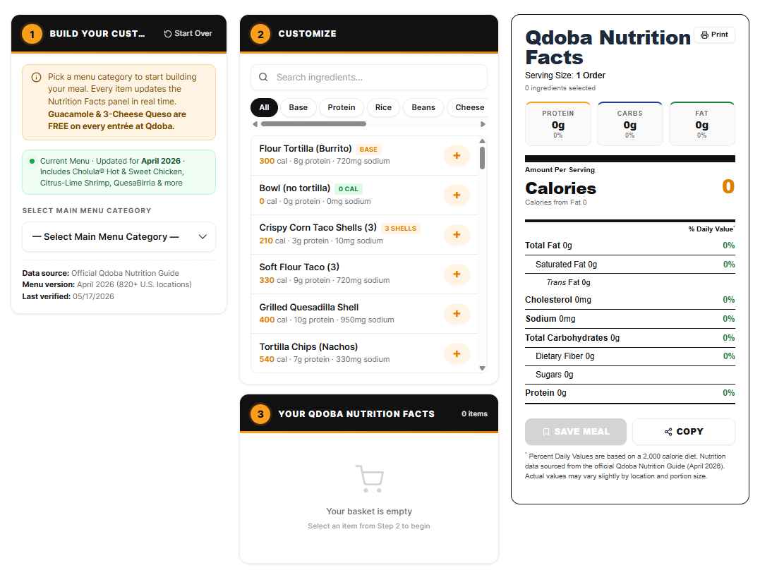 Qdoba Nutrition Calculator screenshot 1